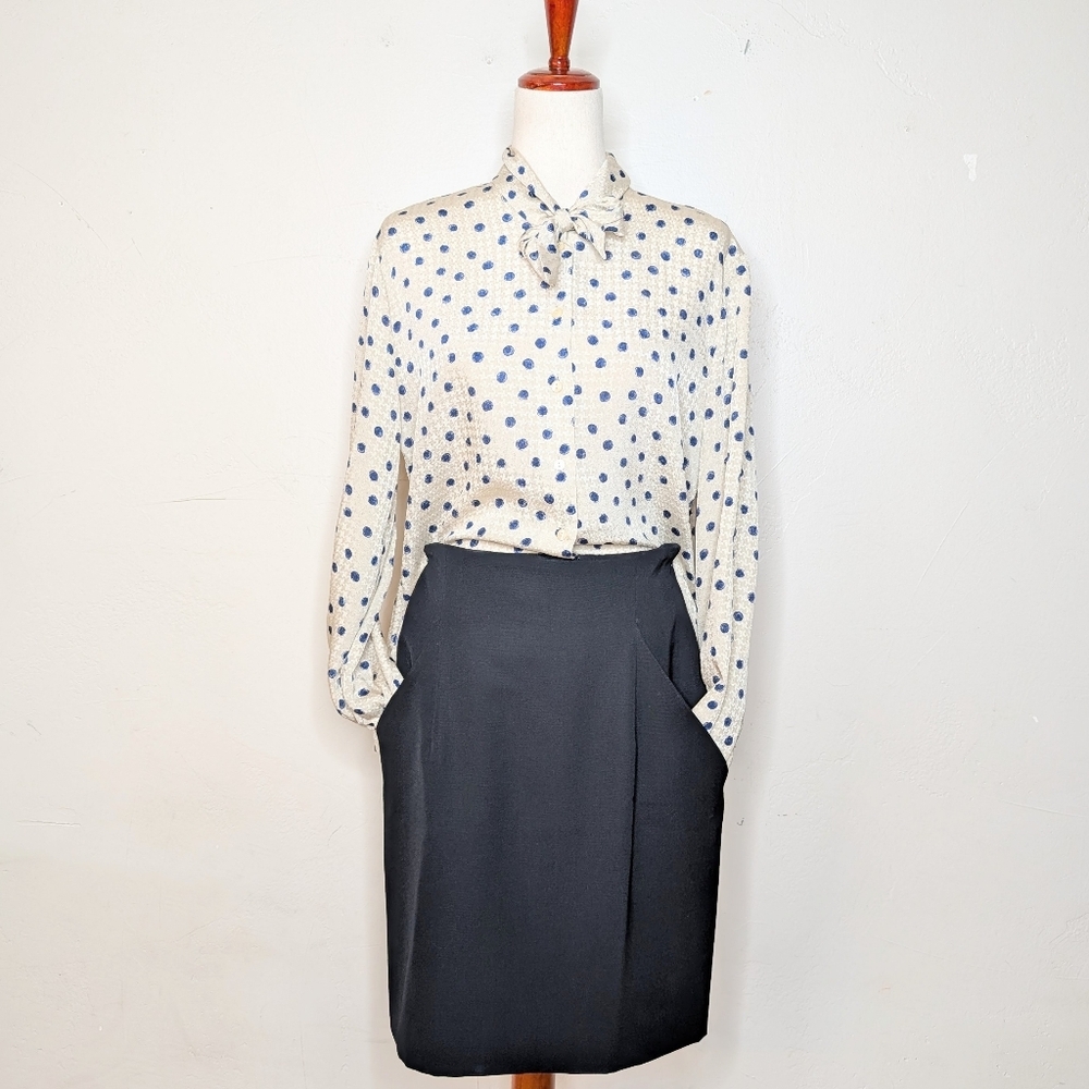 Vintage Lillie Rubin‎ Black Wool High Waisted Skirt with Pockets Size 6